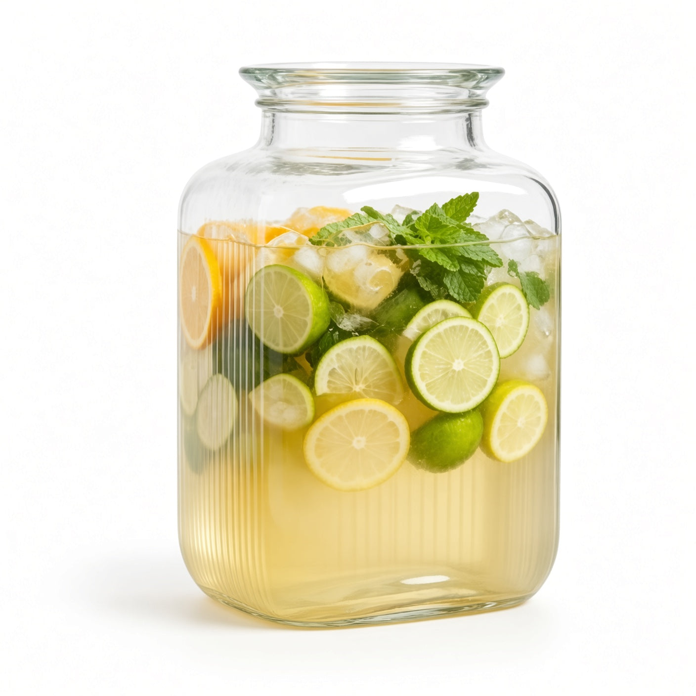 4L Clear Glass Beverage Jar with Vertical Ribs | Wide Mouth Infusion Container for Cold Drinks