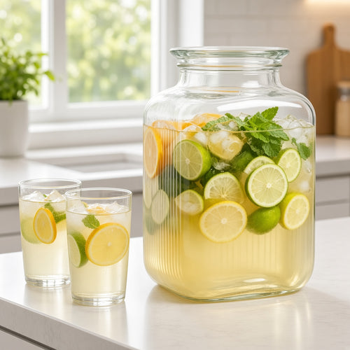 4L Clear Glass Beverage Jar with Vertical Ribs | Wide Mouth Infusion Container for Cold Drinks