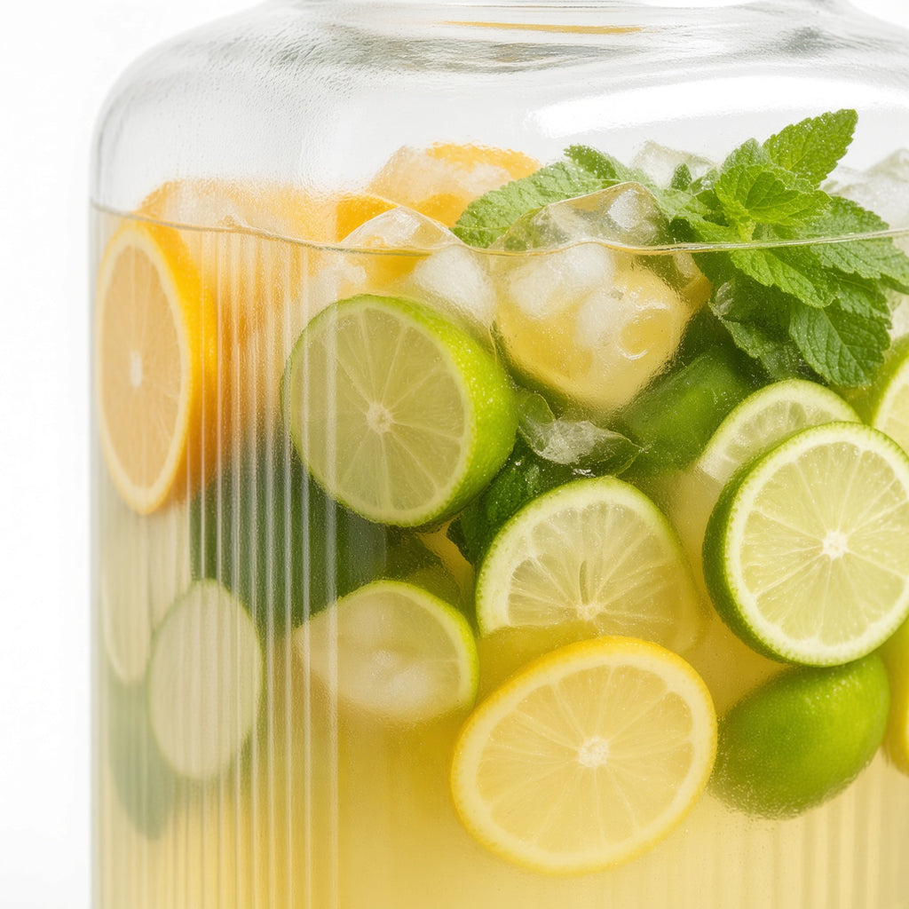 4L Clear Glass Beverage Jar with Vertical Ribs | Wide Mouth Infusion Container for Cold Drinks