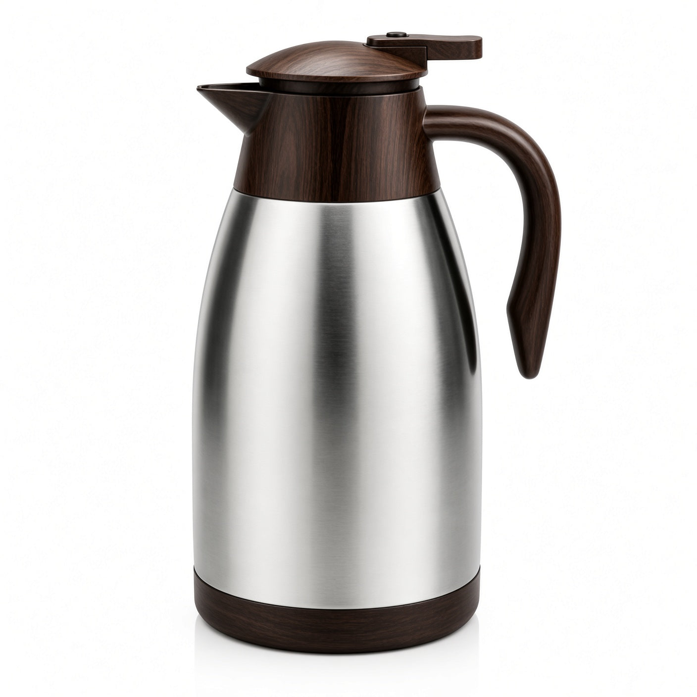 Stainless Steel Thermal Carafe with Wood-Grain Lid and Handle | Vacuum Insulated Coffee Pot