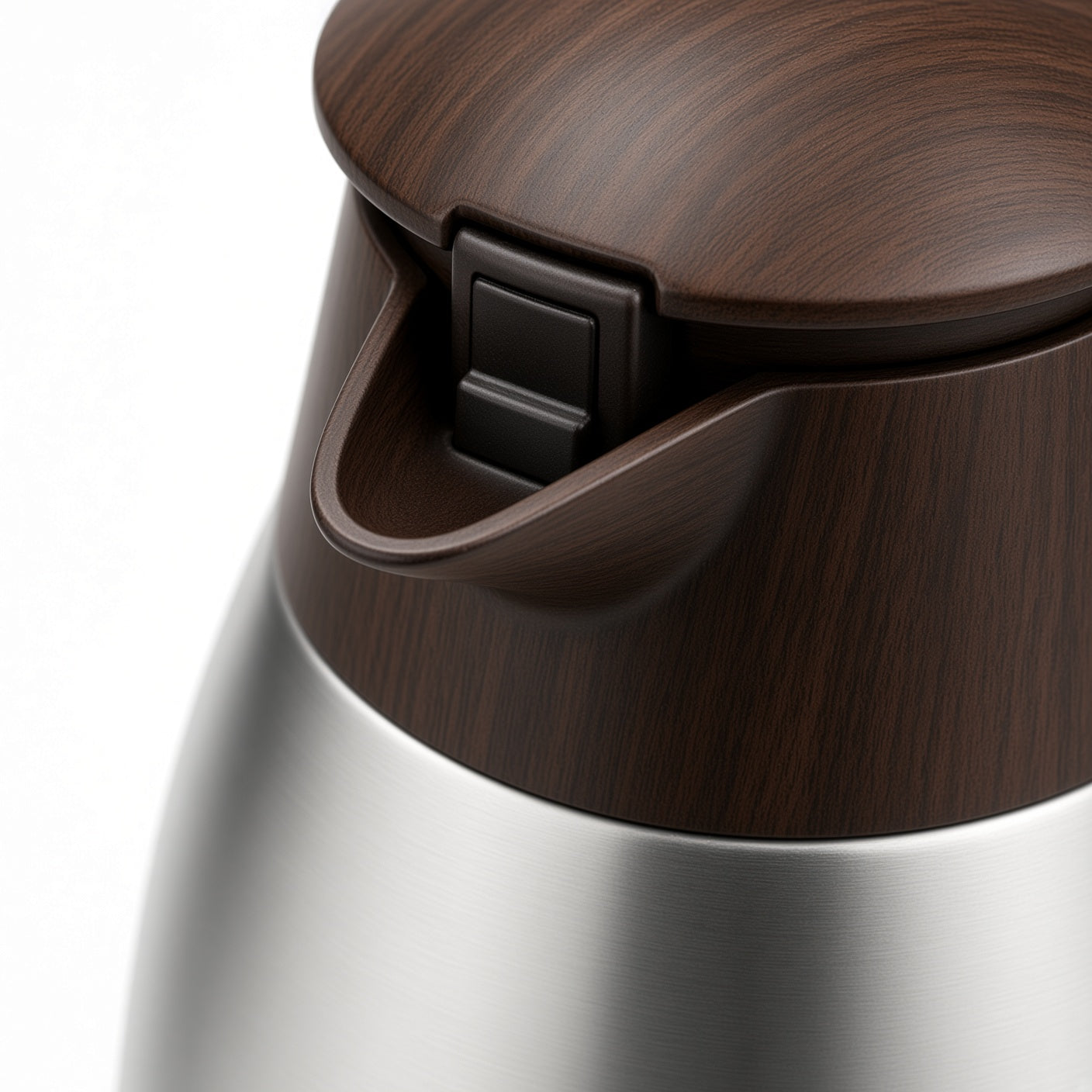 Stainless Steel Thermal Carafe with Wood-Grain Lid and Handle | Vacuum Insulated Coffee Pot