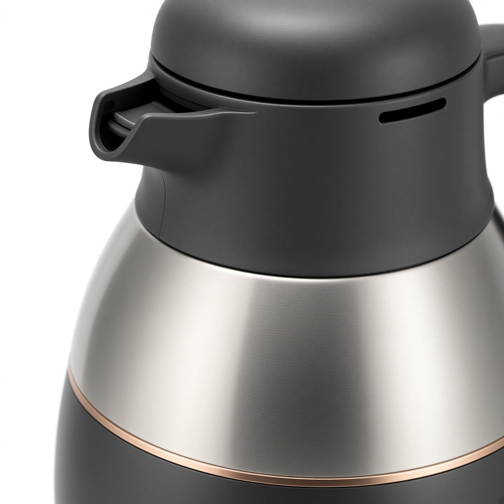 Black and Stainless Steel Thermal Carafe with Copper Accent | Vacuum Insulated Coffee Pot
