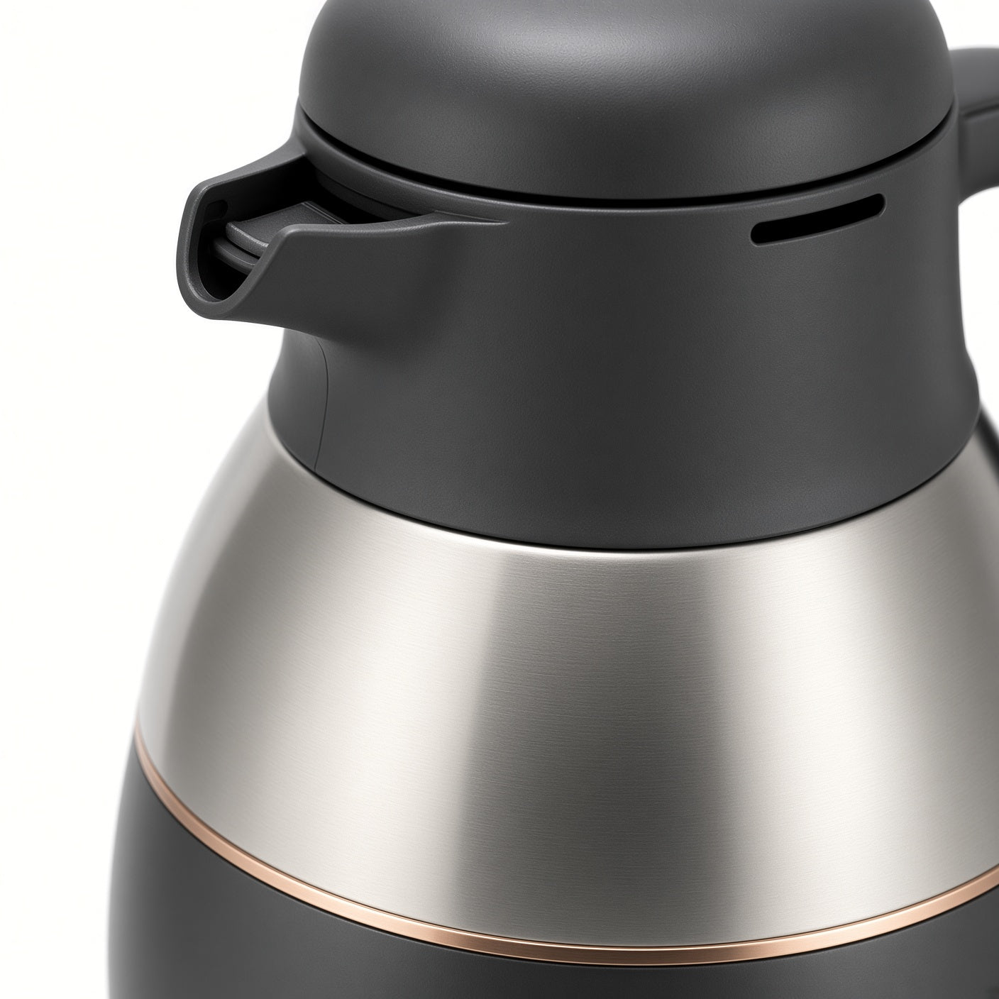 Black and Stainless Steel Thermal Carafe with Copper Accent | Vacuum Insulated Coffee Pot