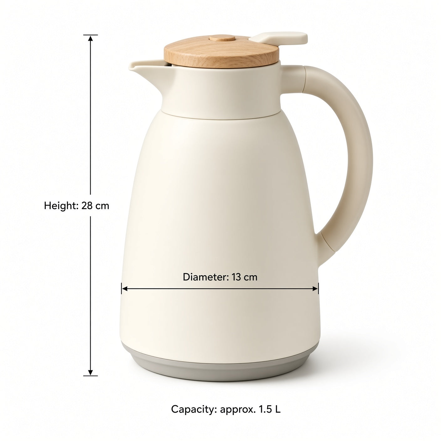 Cream Thermal Carafe with Wooden Lid | Vacuum Insulated Coffee Pot