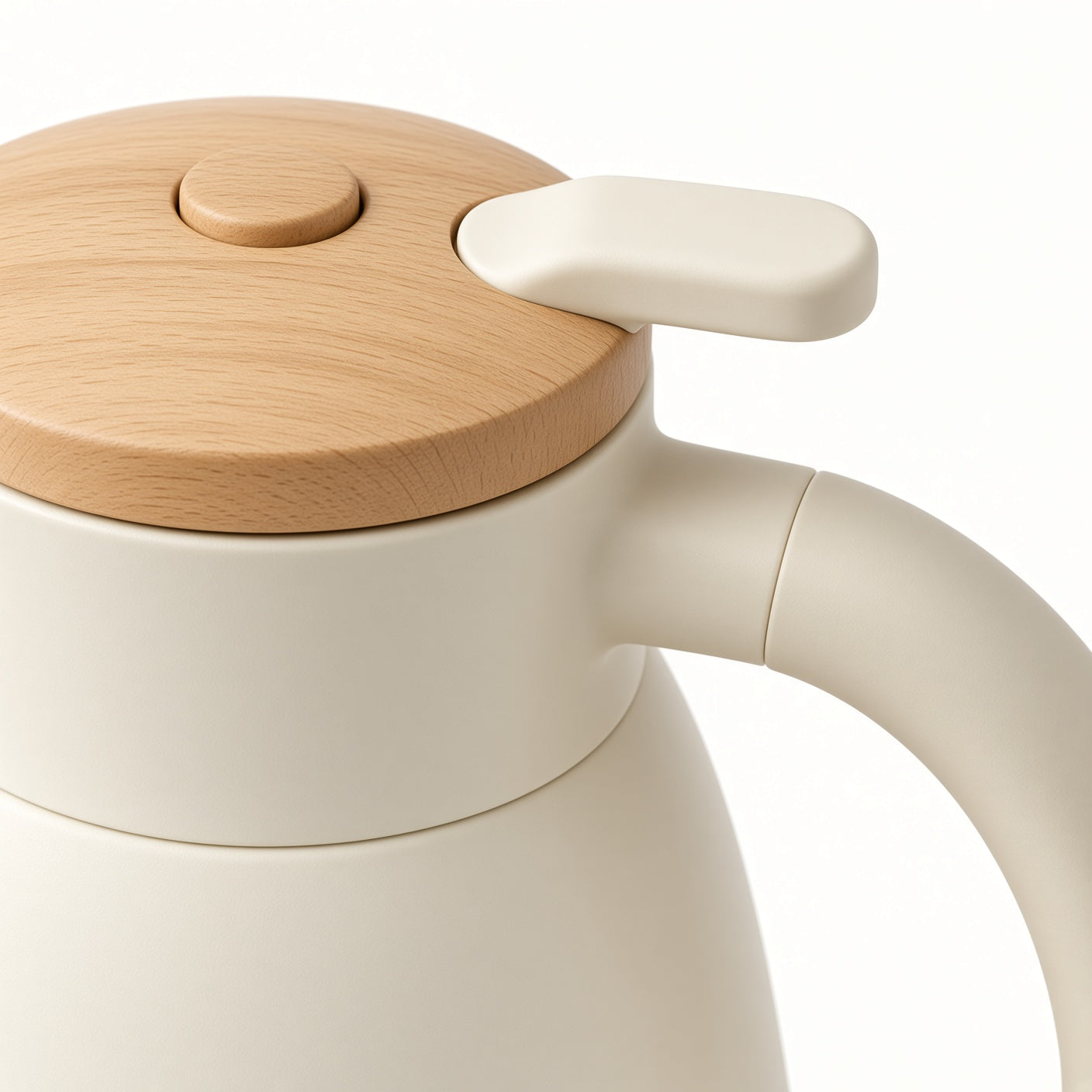 Cream Thermal Carafe with Wooden Lid | Vacuum Insulated Coffee Pot